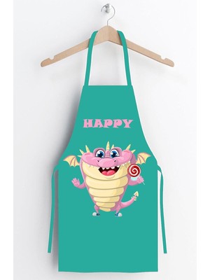 Mediterian Renkli ve sevimli çocuk boyama ve mutfak önlüğü, 45x55 cm, yeşil polyester materyal