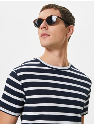 Koton Kısa Kollu Bisiklet Yaka Slim Fit Çizgili Tişört