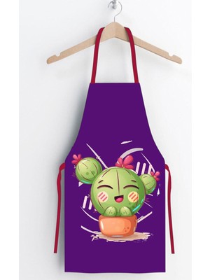 Mediterian Mor renkli, kaktüs desenli, çocuklar için şık ve rahat önlük, 45x55 cm