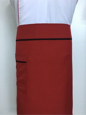 Mediterian Kırmızı Biyeli Bel Önlüğü, Mutfak ve Restoran İçin Şık ve Rahat Polyester 55x75