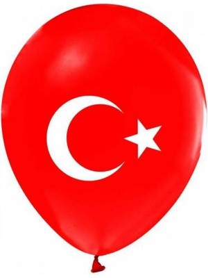Beyaz Ay Yıldız Baskılı Kırmızı Balon 5'li Paket