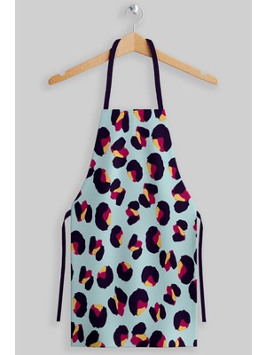 Mediterian Mint renkli leopar desenli şık ve pratik mutfak önlüğü, 55x70 cm, kumaş.