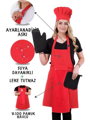 Star Ayar Askılı 5li Mutfak Önlüğü Seti (Ayar Askılı Havlulu Önlük, Şapka, Eldiven, Tutacak)