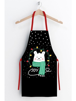 Mediterian Sevimli Ayıcık Noel Yılbaşı Mutfak Önlüğü, şık ve kullanışlı, polyester, 50x70, siyah