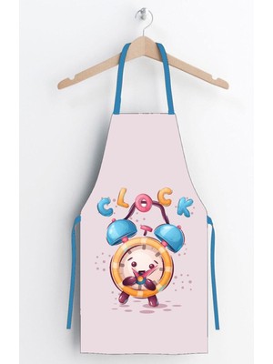 Mediterian Renkli saat desenli çocuk boyama önlüğü, rahat ve kullanışlı polyester, 45x55 cm bej