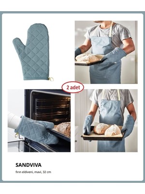 Mediterian Mavi 32 cm Fırın Eldiveni Çift Seti, Güvenli ve Şık Tasarım, Polyester, 2'li Paket