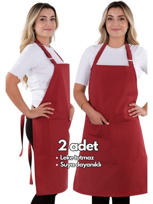 Mediterian 2'li Ayarlanabilir Mutfak Önlüğü Seti, Vişne Renkli, Şık ve Kullanışlı, 60x80 cm