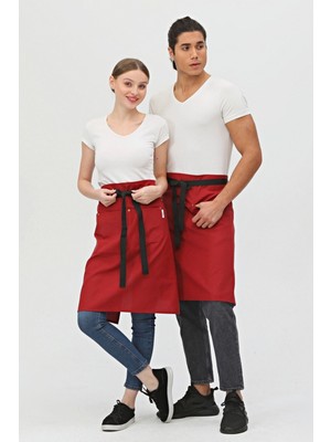 Mediterian Şık ve kullanışlı uzun mutfak önlüğü, leke tutmaz, bordo renk, 80x65 cm