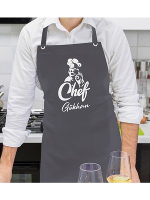 Mediterian Kişiye Özel Antrasit Mutfak Önlüğü, 77x150 cm, Pamuk Polyester, Gri Renk