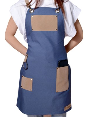 Mediterian Renkli çok amaçlı önlük, şık ve rahat tasarım, mavi-bej tonlarında, pamuk polyester