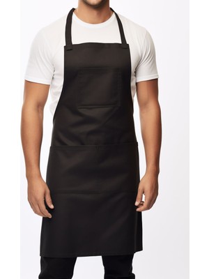 Mediterian Geniş Cepli Siyah Erkek Aşçı ve Barista Önlüğü, Polyester, 80x65 cm
