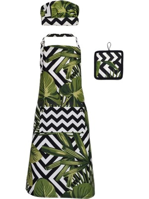 Uzun Mutfak Önlüğü Bone, ve Tutaç / Leke Tutmaz ve Su Itici Tropikal Önlük Seti