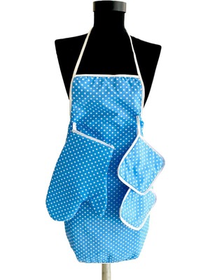 Mediterian Turkuaz 3 Parça Mutfak Seti, pamuk saten, 55x75, sıvı geçirmez, ısıya dayanıklı