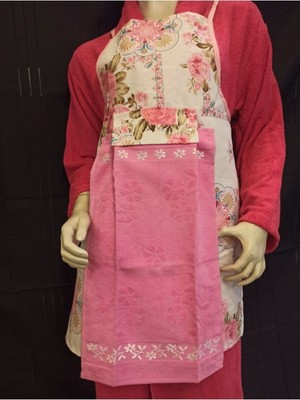 Mediterian Pembe Mutfak Seti, Önlük ve Havlu, Şık ve Kullanışlı, 30x50 cm, Pamuk Polyester