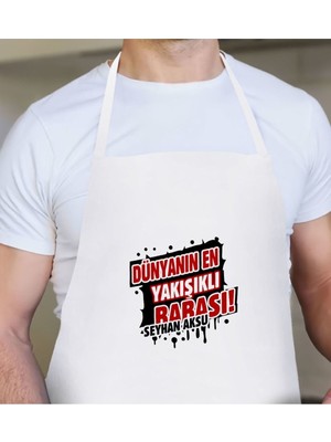 Mediterian Kişiye Özel Yakışıklı Baba Temalı Çok Renkli Beyaz Pamuk Mutfak Önlüğü