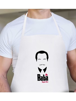 Mediterian Kişiye Özel Baba Temalı Renkli Beyaz Pamuk Mutfak Önlüğü, Şık ve Kullanışlı Tasarım