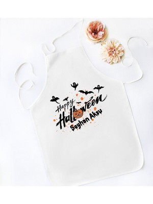 Kişiye Özel Happy Halloween Tasarımlı Beyaz Mutfak Önlüğü-11