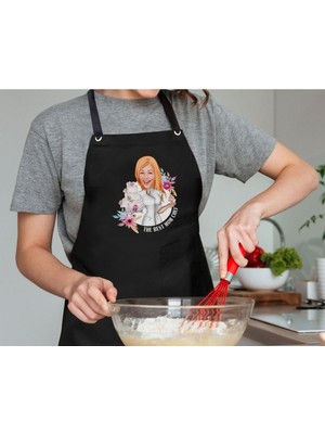 Kişiye Özel Anneler Günü Karikatürlü Profesyonel Siyah Mutfak Önlüğü