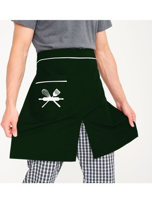 Mediterian Yırtmaçlı Yarım Önlük, Çalışma ve Mutfak İçin Şık ve Rahat Tasarım, 100x100, Pamuk Polyester, Mavi