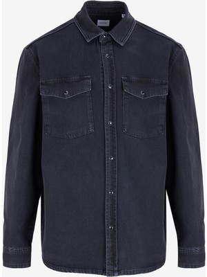 Relaxed Fit Yıkamalı Siyah Erkek Denim Gömlek M4WM-GML-1824