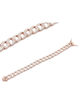 Monemel Rose Gold Gümüş Örgülü Swarovski Taşlı Bileklik (Altın Kaplama)