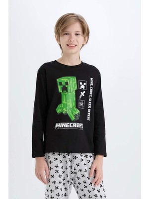 DeFacto Erkek Çocuk Minecraft Pijama Takımı Bisiklet Yaka Uzun Kollu Üst Beli Lastikli Uzun Alt D8101A824WN