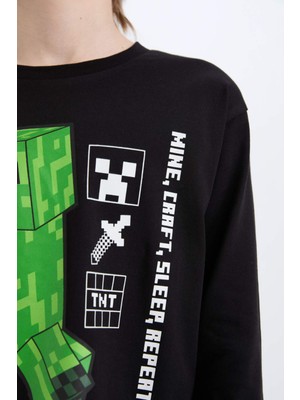 DeFacto Erkek Çocuk Minecraft Pijama Takımı Bisiklet Yaka Uzun Kollu Üst Beli Lastikli Uzun Alt D8101A824WN