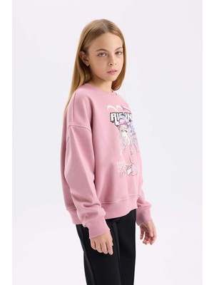 DeFacto Kız Çocuk Oversize Geniş Kalıp Bisiklet Yaka Hayvan Desenli Sweatshirt D6989A824WN