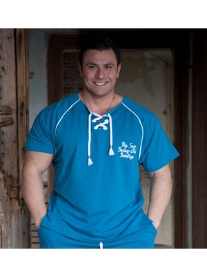 Bağcıklı Mavi Rahat Kesim Tişört Big Sam 2777