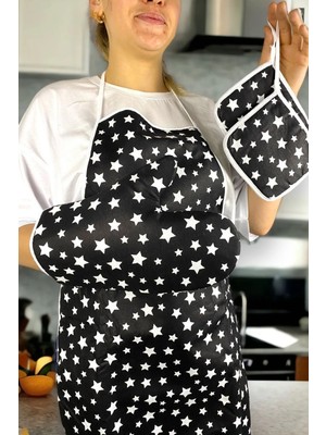 Mediterian Siyah 3 Parçalı Sıvı Geçirmez ve Isıya Dayanıklı Mutfak Seti, Pamuk Saten 55x75