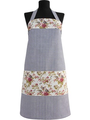 Pamuklu Desenli Su ve Leke Itici Hediyelik ve Çeyizlik Lacivert Renkli Mutfak Önlüğü