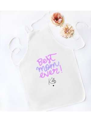 Mediterian Kişiye Özel Anneler Günü Temalı Beyaz Mutfak Önlüğü, Renkli ve Şık Tasarım