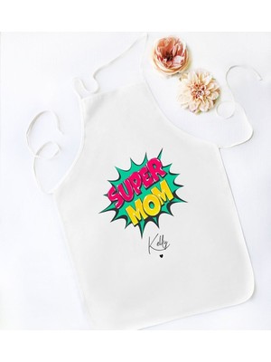 Mediterian Kişiye özel anne temalı renkli mutfak önlüğü, 77x150 cm, şef tasarımı