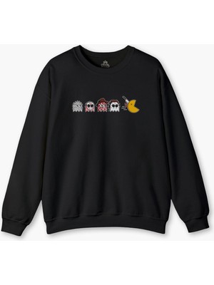 Siyah Sweatshirt Among Us Pacman Hallowen Korku Film Oyun Siyah Baskılı Sweat