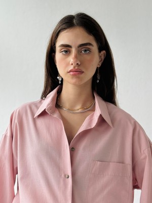 Retrobird Tasarım Boyfriend Gömlek Kadın Pembe
