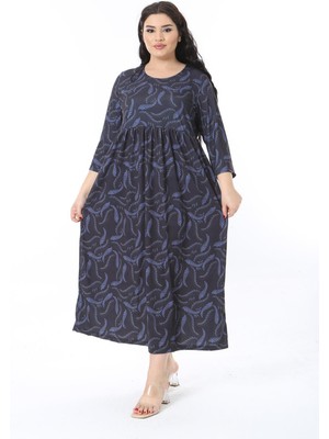 Kadın Büyük Beden Renkli Rahat Kesim Bisiklet Yakalı Kapri Kollu Elbise 65N38581