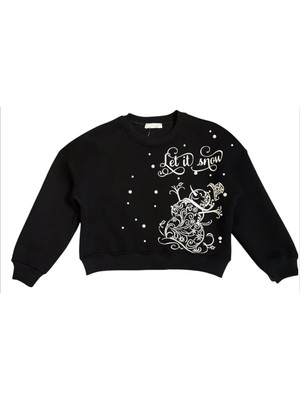 Little Star Kız Çocuk Şardonlu Kumaş  Incili Kardan Adam Sweatshirt