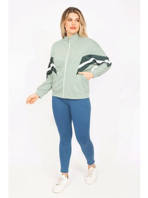 Kadın Pembe 2 Iplik Kumaş Ön Fermuar ve Şerit Detaylı Sweatshirt 65N35299