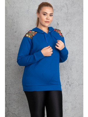 Kadın Haki Payet Detaylı Kapşonlu Sweatshirt 65N18838