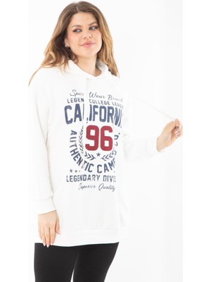 Kadın Büyük Beden Kemik Içi Şardonlu Üç Iplik Kapşonlu Sweatshirt 65N37294