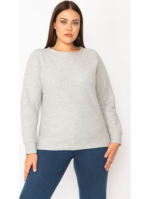 Kadın Gri Kendinden Verev Çizgili Sweatshirt 65N28901