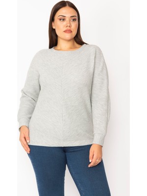 Kadın Gri Kendinden Verev Çizgili Sweatshirt 65N28901