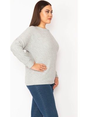 Kadın Gri Kendinden Verev Çizgili Sweatshirt 65N28901