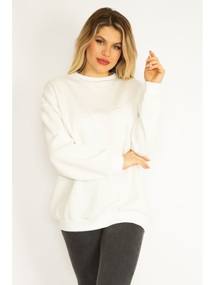 Kadın Kemik 3 Iplik Içi Şardonlu Polar Sweatshirt 65N35072