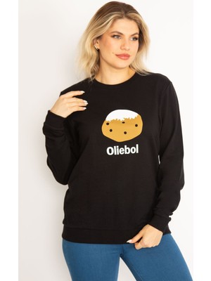 Kadın Siyah Ön Baskılı Sweatshirt 65N34683
