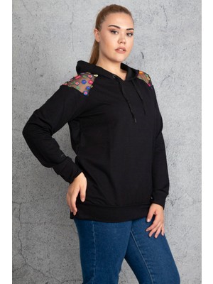 Kadın Haki Payet Detaylı Kapşonlu Sweatshirt 65N18838