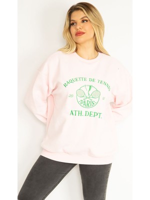 Kadın Pembe 3 Iplik Içi Şardonlu Polar Nakışlı Sweatshirt 65N35073