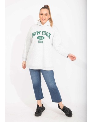 Kadın Gri 3 Iplik Içi Şardonlu Kalın Sweatshirt 65N35491