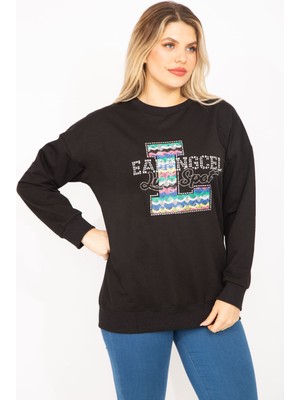 Kadın Siyah Taş Detaylı Sweatshirt   65N35308