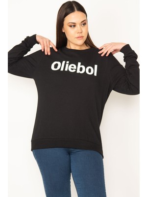 Kadın Siyah Ön Baskılı Sweatshirt 65N31485